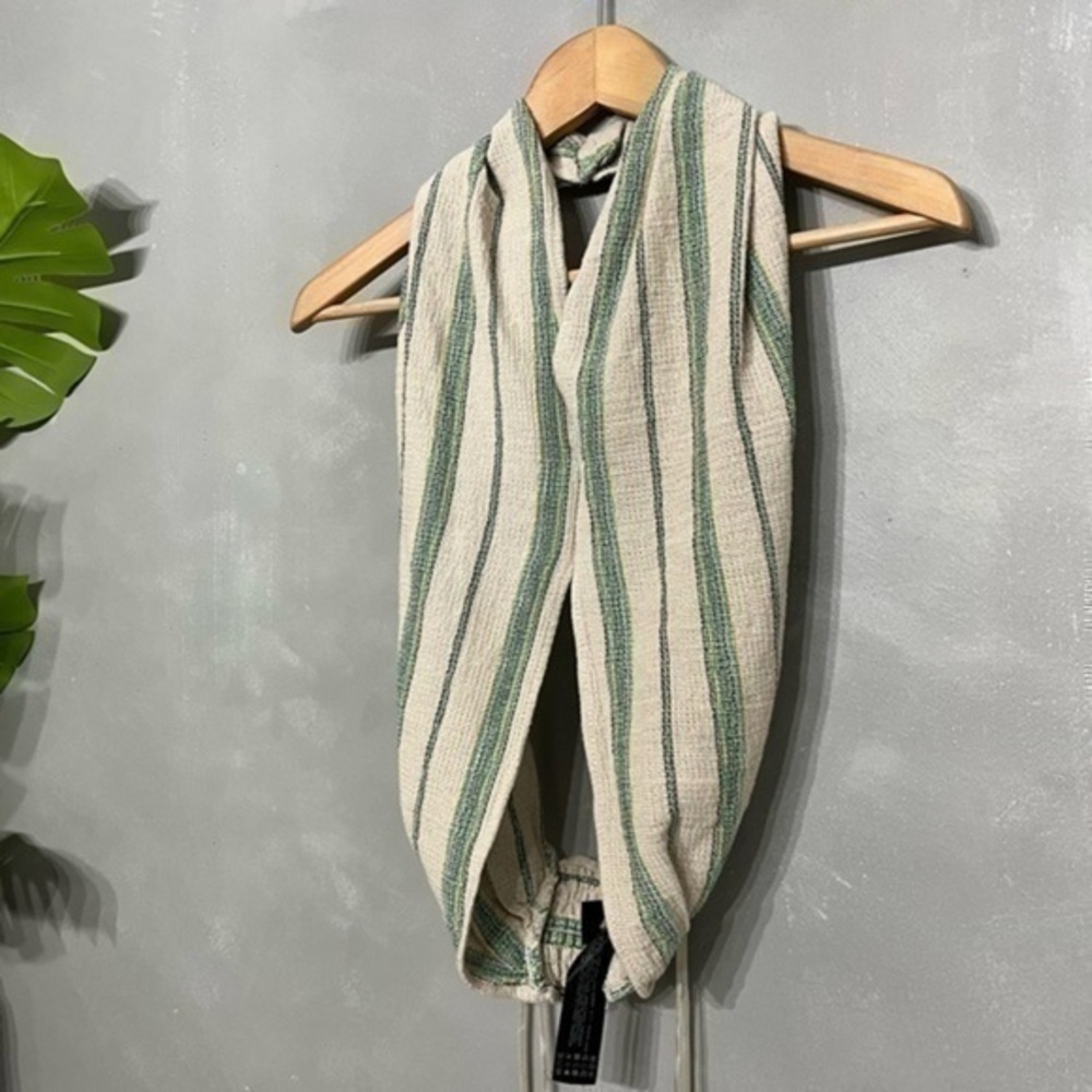 🔴 ZARA | NWOT The Beth top rustic  crop top striped green cream - size X Small